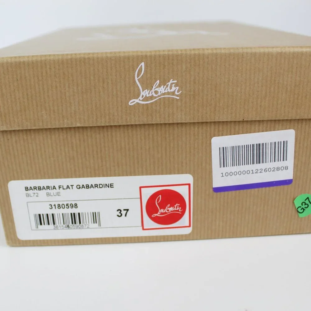 NEW Christian Louboutin Espadrilles Flats with Ribbon Ties, Canvas, Blue, EU 37